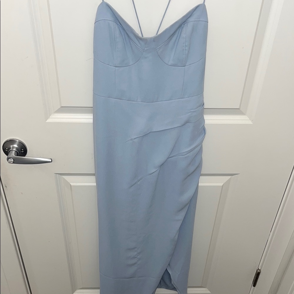 Anthropologie Blue Asymmetrical Ruched Slip Dress